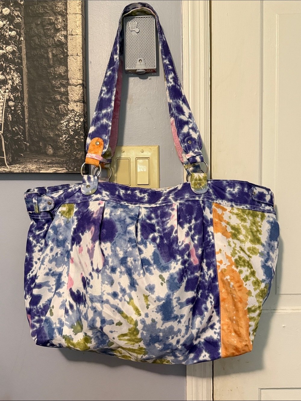 Tie-Dye Canvas Tote Bag in Purple, Blue & Orange